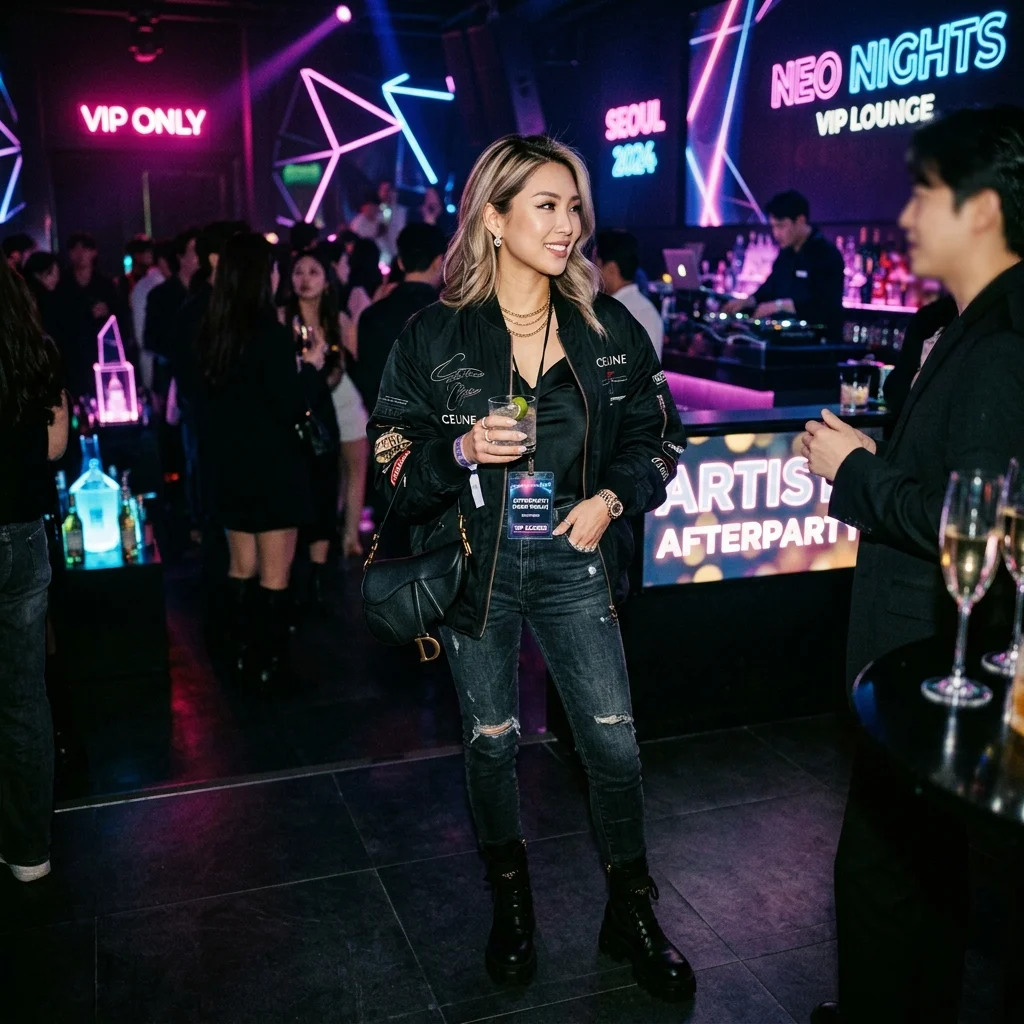 A wealthy adult K-pop fan at an exclusive VIP afterparty in Seoul